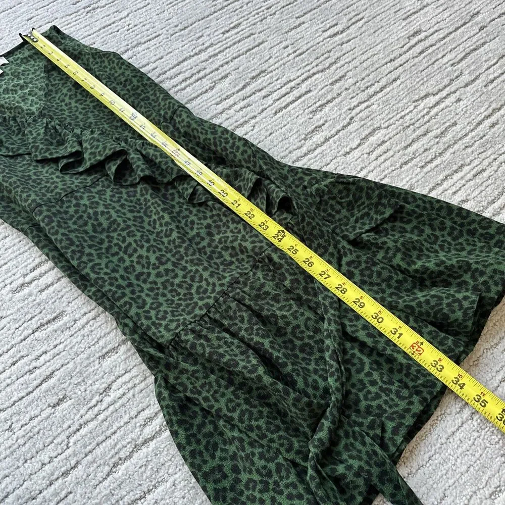 Micahel Kors Green Leopard Sleeveless Tunic Blouse Top Women's Size 2 Ruffle‎